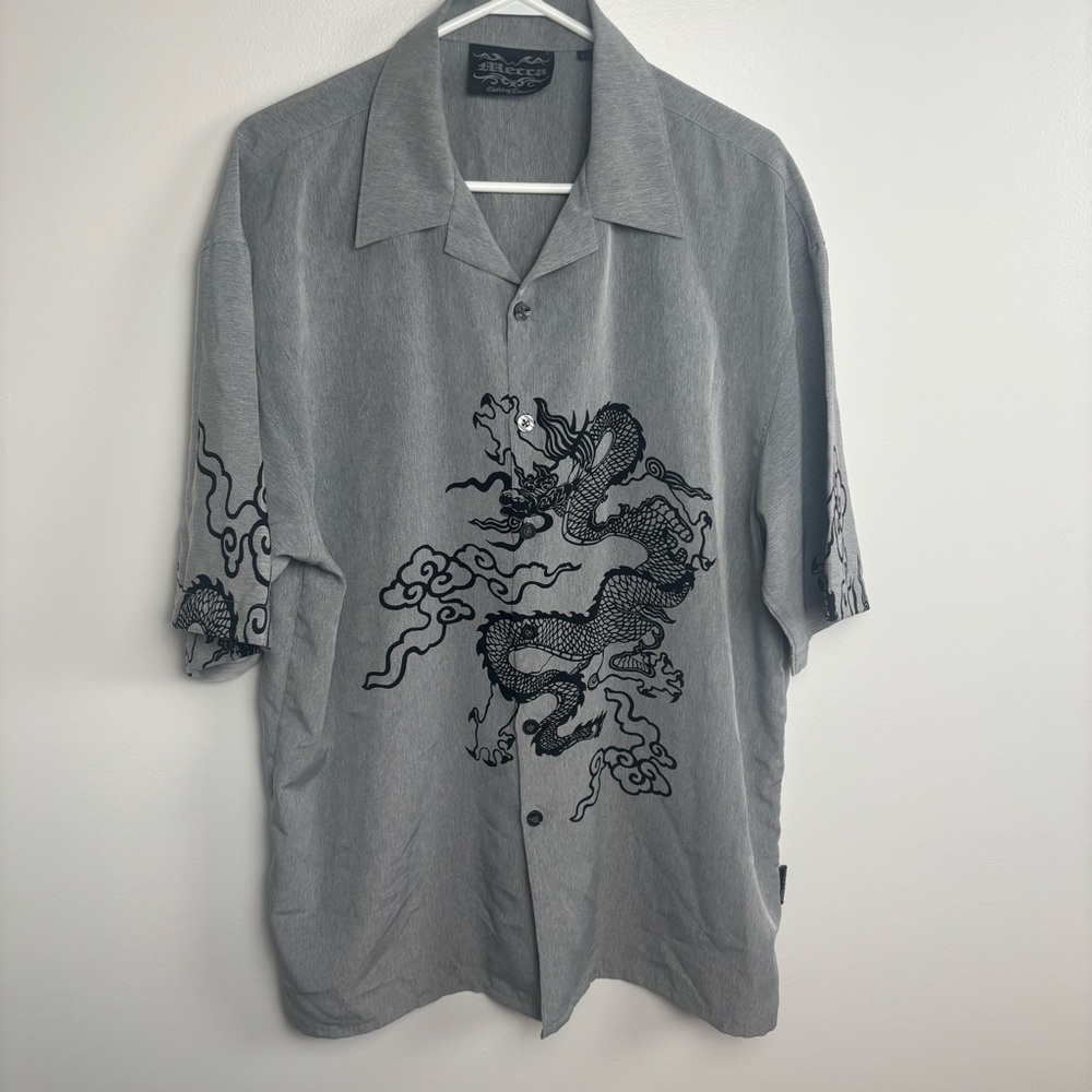 Mecca Gray Men's button down shirt dragon graphic